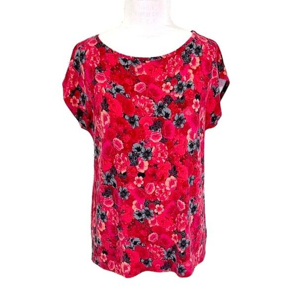 Talbots Plus 1X Top Tee Floral Cap Sleeve Red Pink - Picture 2 of 10